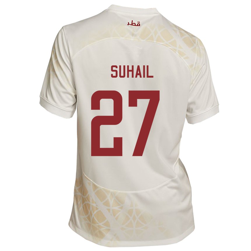 Kinder Katarische Ahmed Suhail #27 Goldbeige Auswärtstrikot Trikot 22-24 T-shirt Belgien
