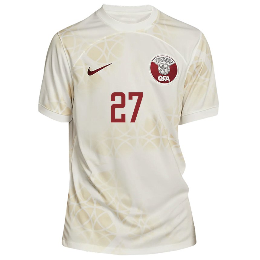 Kinder Katarische Ahmed Suhail #27 Goldbeige Auswärtstrikot Trikot 22-24 T-shirt Belgien