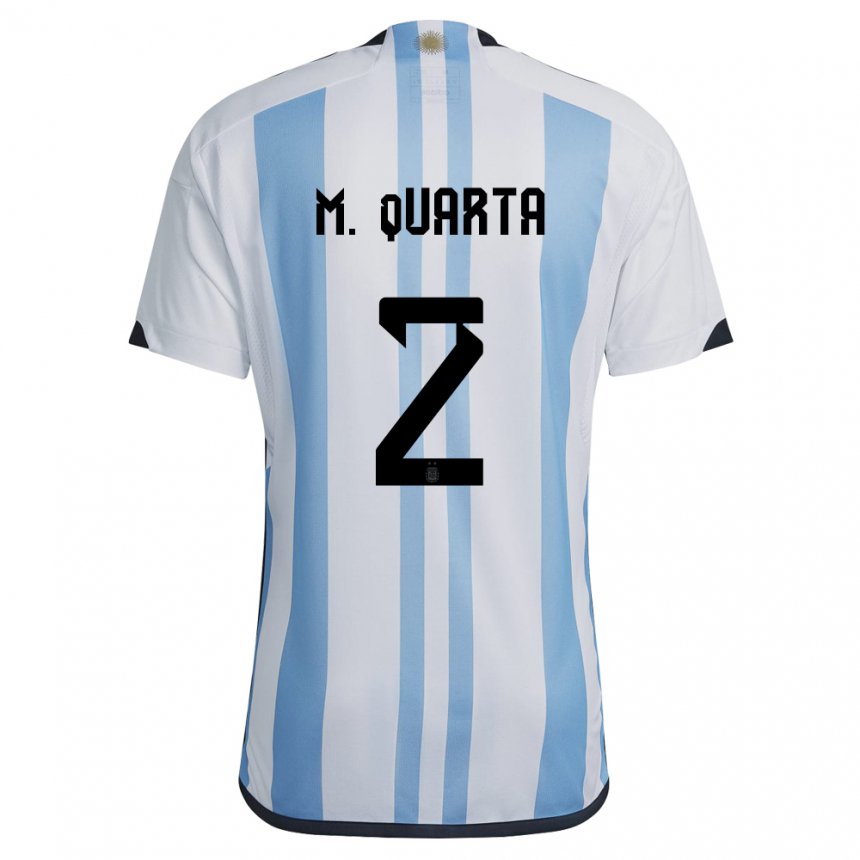 Herren Argentinische Lucas Martinez Quarta #2 Weiß Himmelblau Heimtrikot Trikot 22-24 T-shirt Belgien