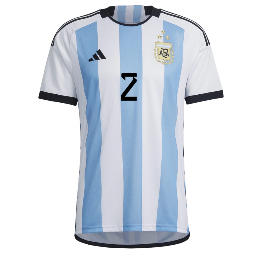 Herren Argentinische Lisandro Martinez #2 Weiß Himmelblau Heimtrikot Trikot 22-24 T-shirt Belgien