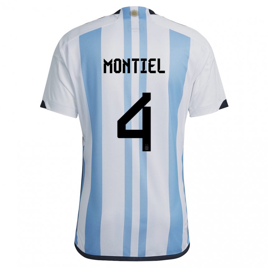 Herren Argentinische Gonzalo Montiel #4 Weiß Himmelblau Heimtrikot Trikot 22-24 T-shirt Belgien