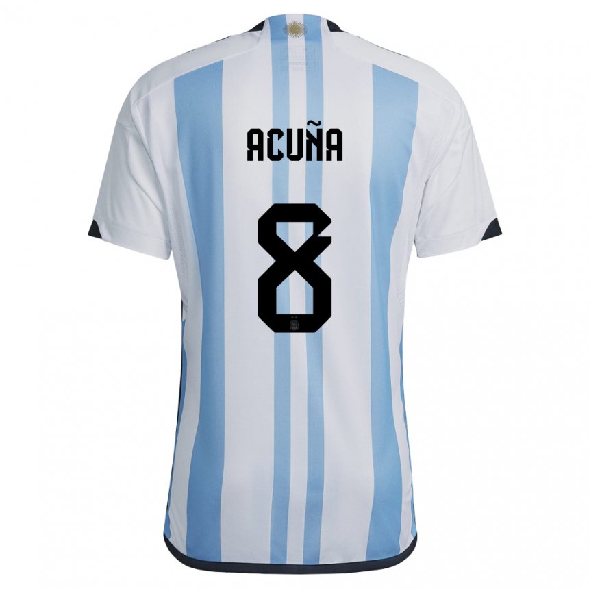 Herren Argentinische Marcos Acuna #8 Weiß Himmelblau Heimtrikot Trikot 22-24 T-shirt Belgien