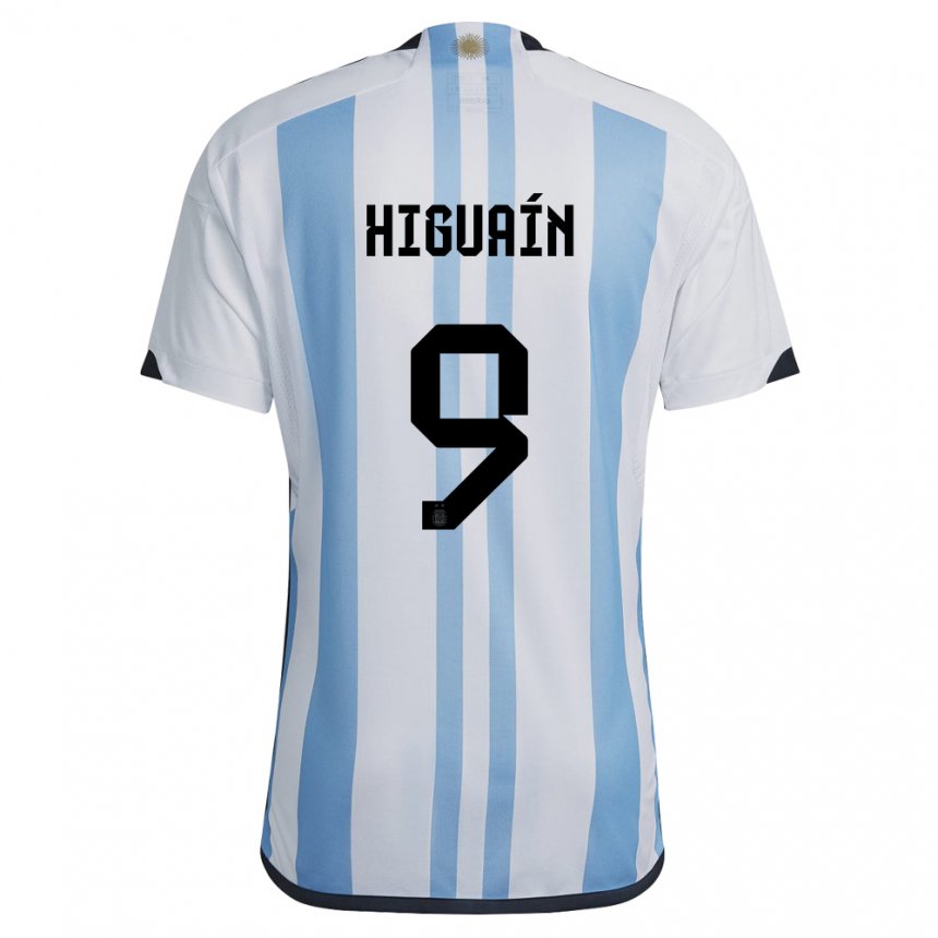 Homme Maillot Argentine Gonzalo Higuain #9 Blanc Bleu Ciel Tenues Domicile 22-24 T-shirt Belgique