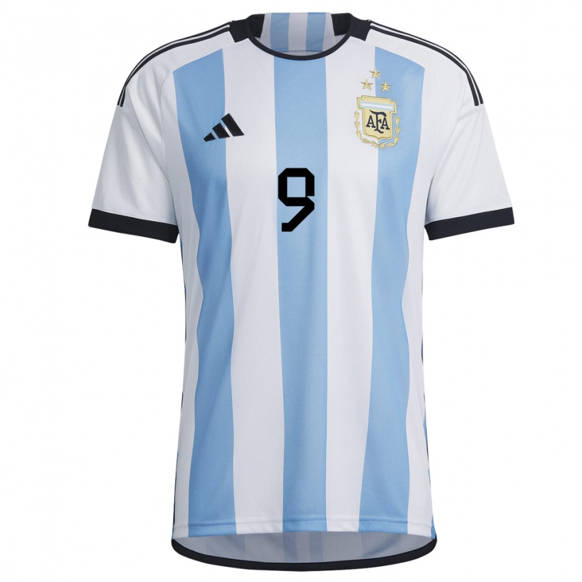 Herren Argentinische Gonzalo Higuain #9 Weiß Himmelblau Heimtrikot Trikot 22-24 T-shirt Belgien