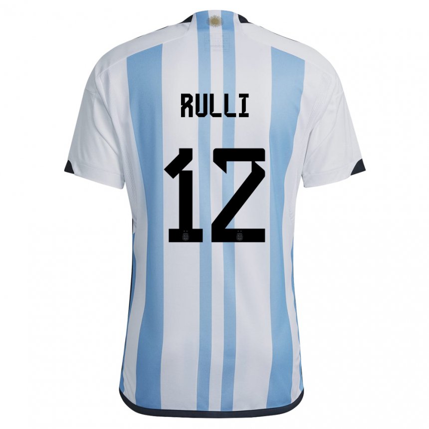 Herren Argentinische Geronimo Rulli #12 Weiß Himmelblau Heimtrikot Trikot 22-24 T-shirt Belgien