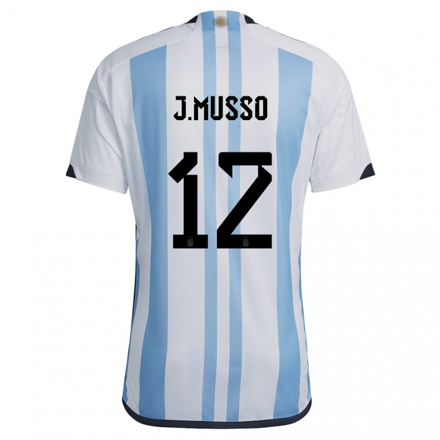 Herren Argentinische Juan Musso #12 Weiß Himmelblau Heimtrikot Trikot 22-24 T-shirt Belgien