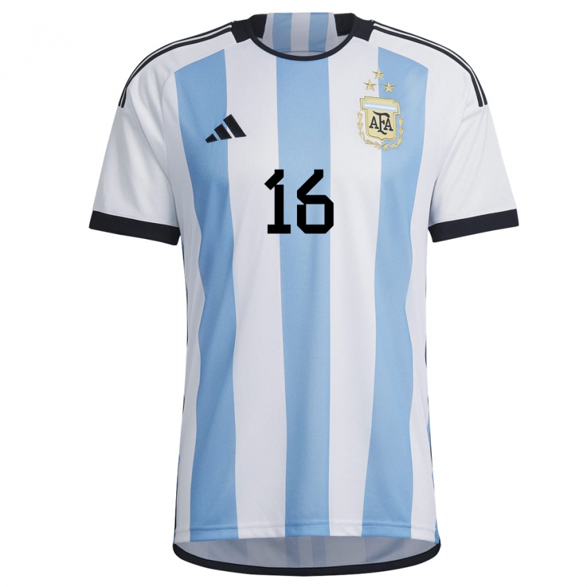 Herren Argentinische Angel Correa #16 Weiß Himmelblau Heimtrikot Trikot 22-24 T-shirt Belgien