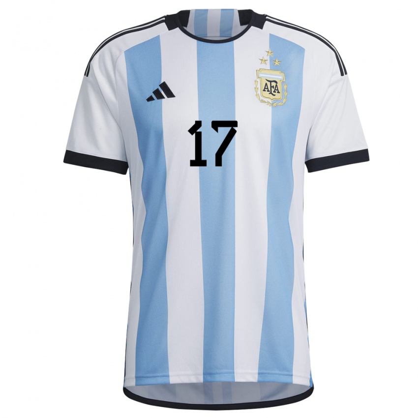 Herren Argentinische Papu Gomez #17 Weiß Himmelblau Heimtrikot Trikot 22-24 T-shirt Belgien