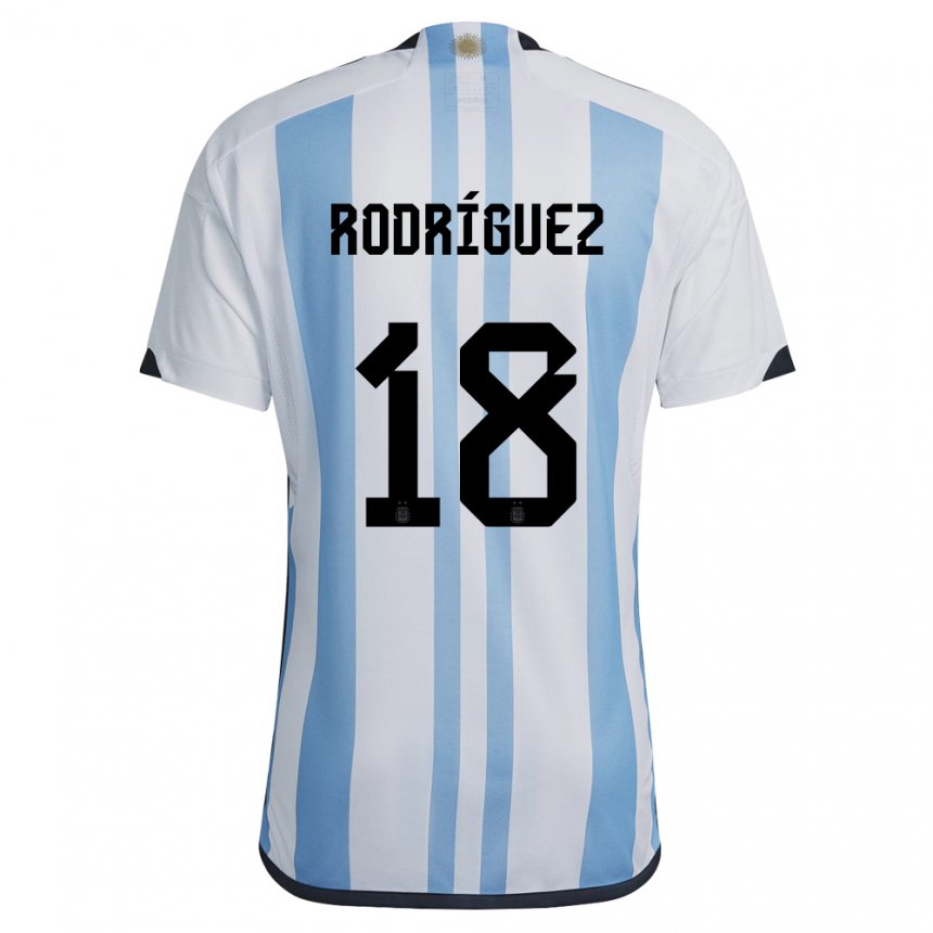 Herren Argentinische Guido Rodriguez #18 Weiß Himmelblau Heimtrikot Trikot 22-24 T-shirt Belgien