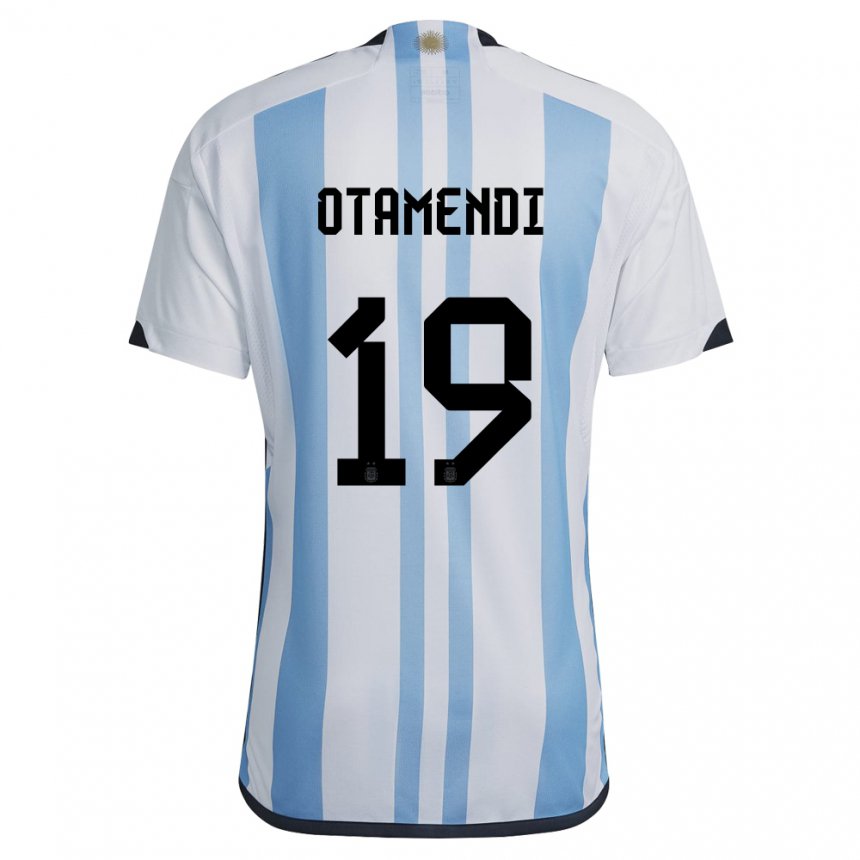 Herren Argentinische Nicolas Otamendi #19 Weiß Himmelblau Heimtrikot Trikot 22-24 T-shirt Belgien