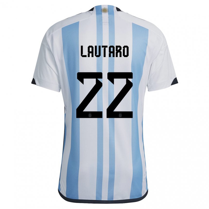 Herren Argentinische Lautaro Martinez #22 Weiß Himmelblau Heimtrikot Trikot 22-24 T-shirt Belgien