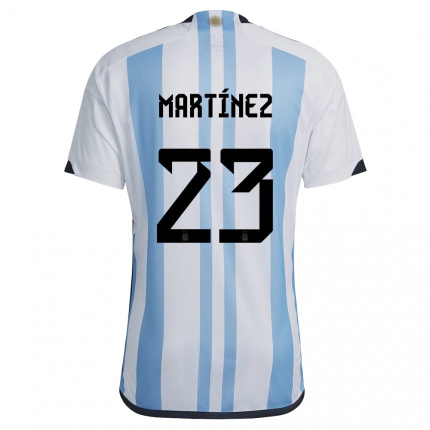 Herren Argentinische Emiliano Martinez #23 Weiß Himmelblau Heimtrikot Trikot 22-24 T-shirt Belgien