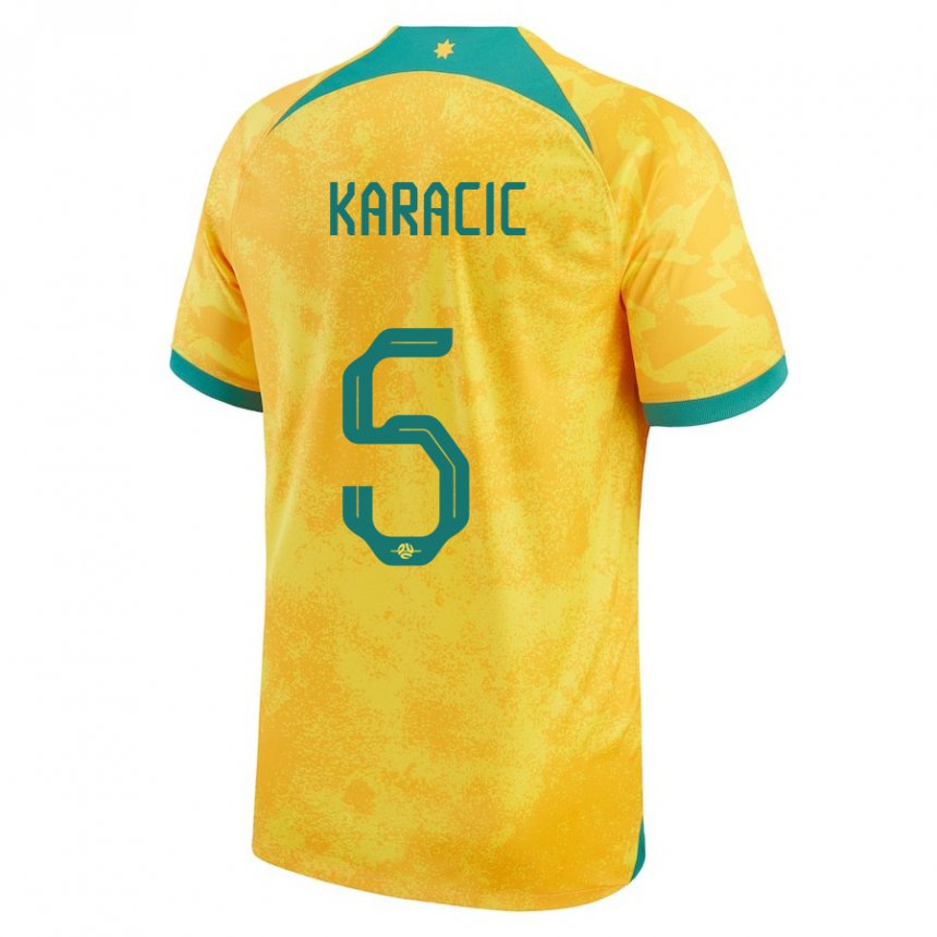 Heren Australisch Fran Karacic #5 Gouden Thuisshirt Thuistenue 22-24 T-shirt België