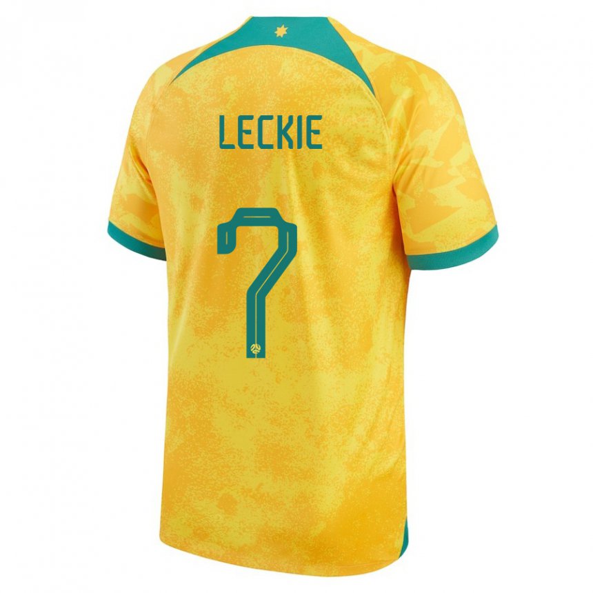 Homme Maillot Australie Mathew Leckie #7 Doré Tenues Domicile 22-24 T-shirt Belgique