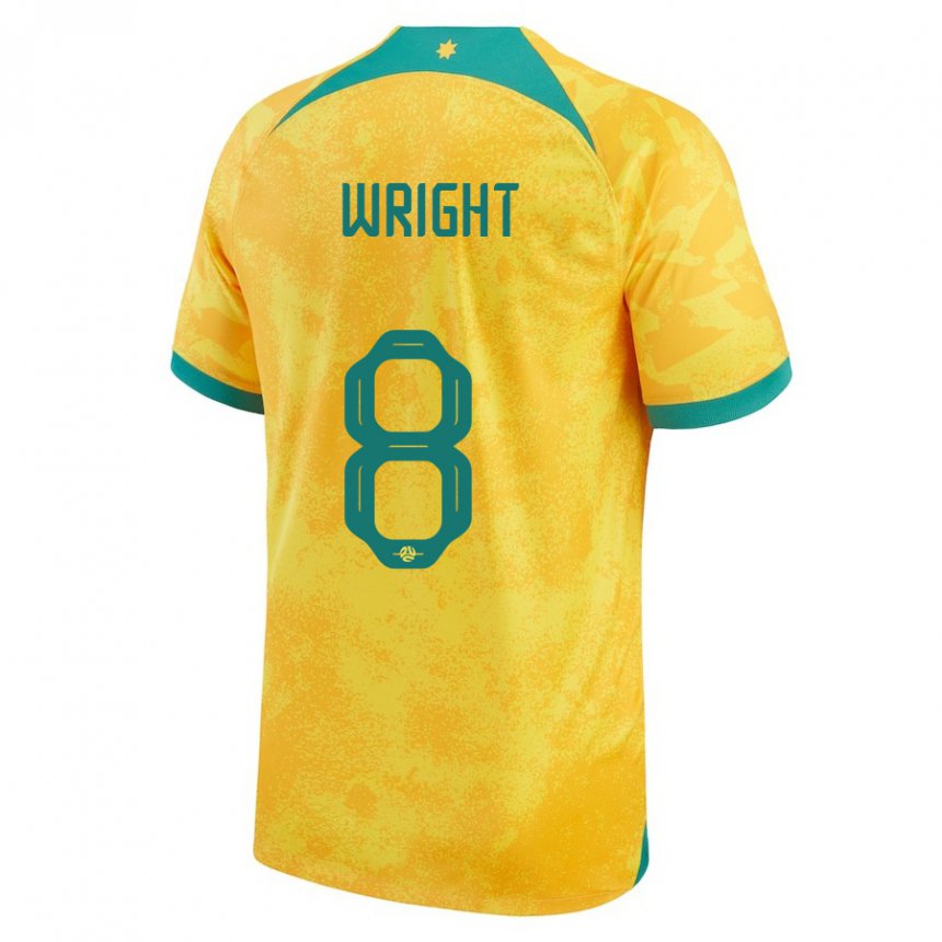 Homme Maillot Australie Bailey Wright #8 Doré Tenues Domicile 22-24 T-shirt Belgique