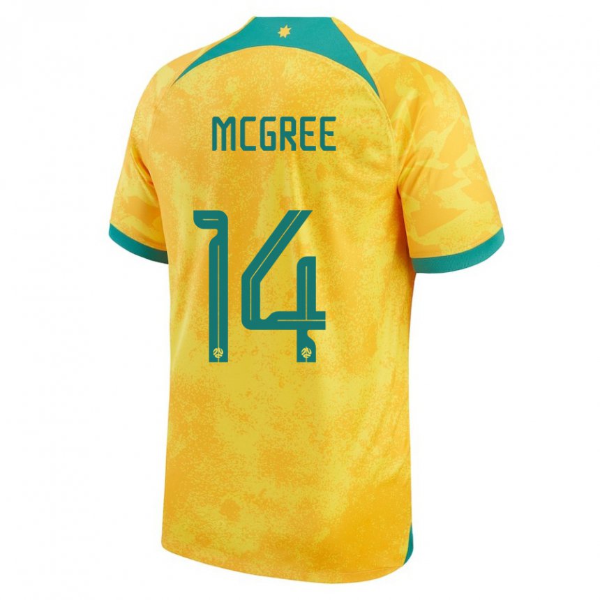 Herren Australische Riley Mcgree #14 Gold Heimtrikot Trikot 22-24 T-shirt Belgien