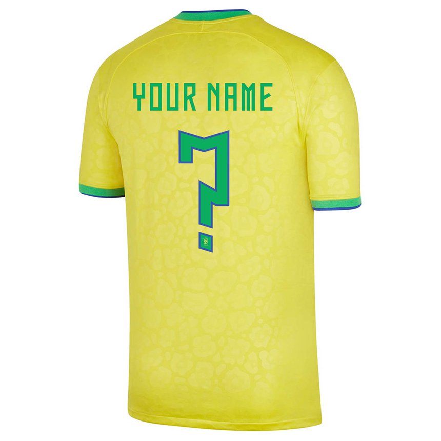 Homme Maillot Brésil Votre Nom #0 Jaune Tenues Domicile 22-24 T-shirt Belgique