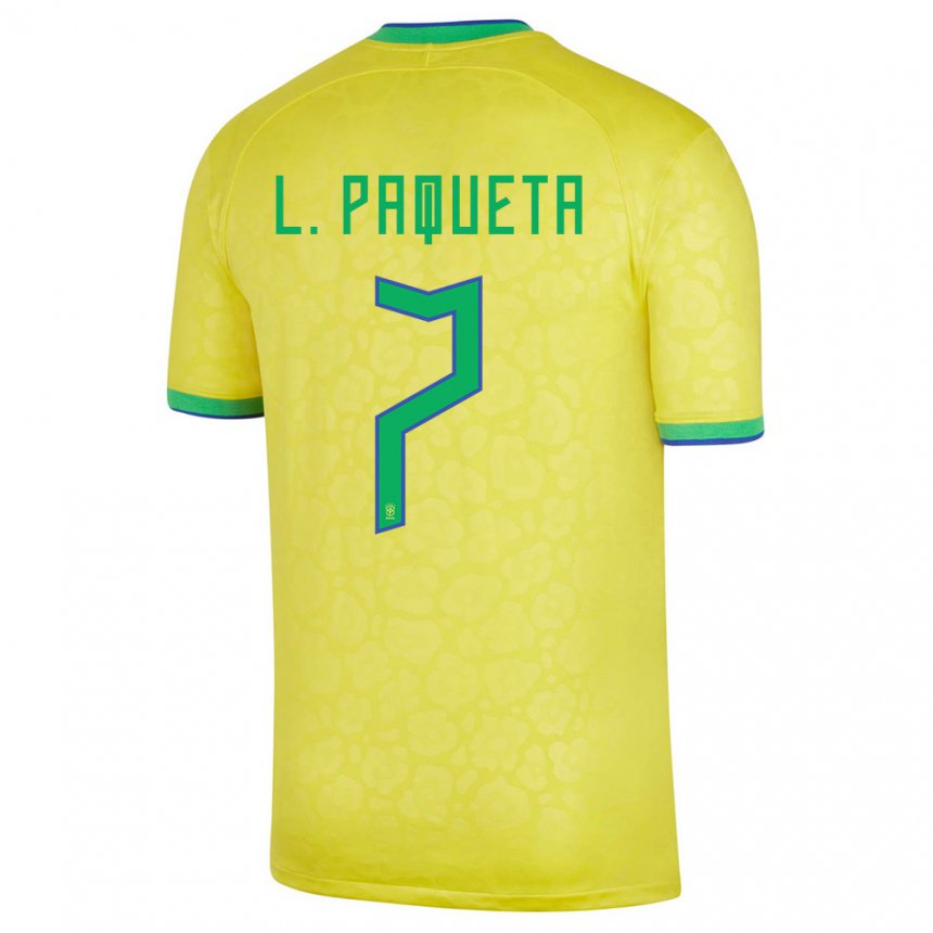 Herren Brasilianische Lucas Paqueta #7 Gelb Heimtrikot Trikot 22-24 T-shirt Belgien