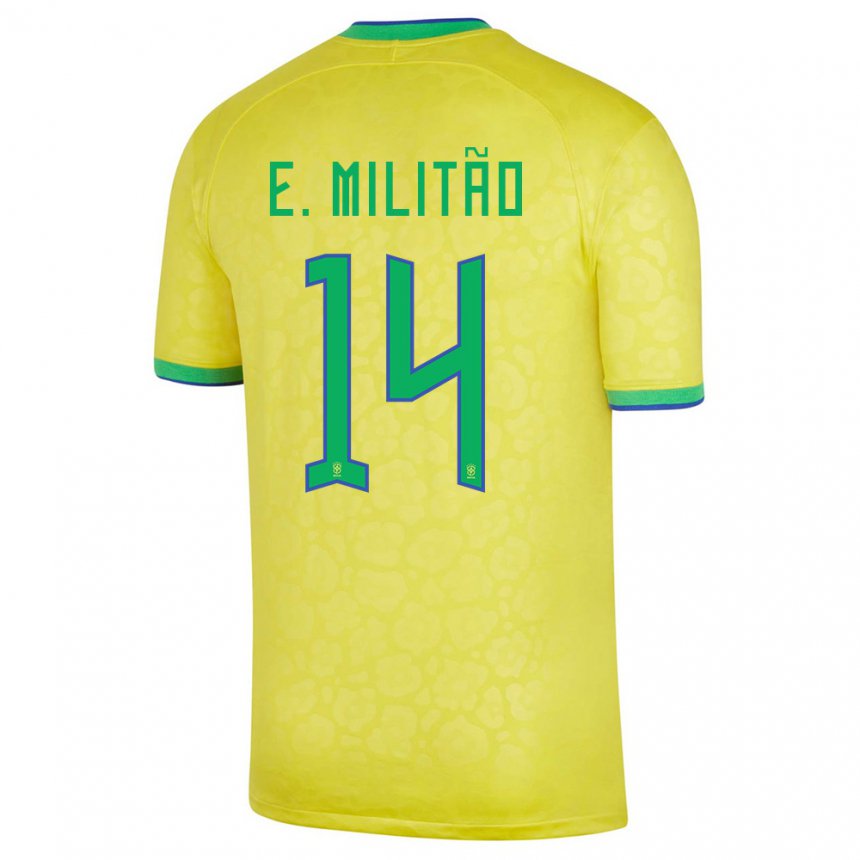 Homme Maillot Brésil Eder Militao #14 Jaune Tenues Domicile 22-24 T-shirt Belgique