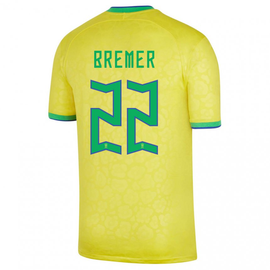 Homme Maillot Brésil Bremer #22 Jaune Tenues Domicile 22-24 T-shirt Belgique