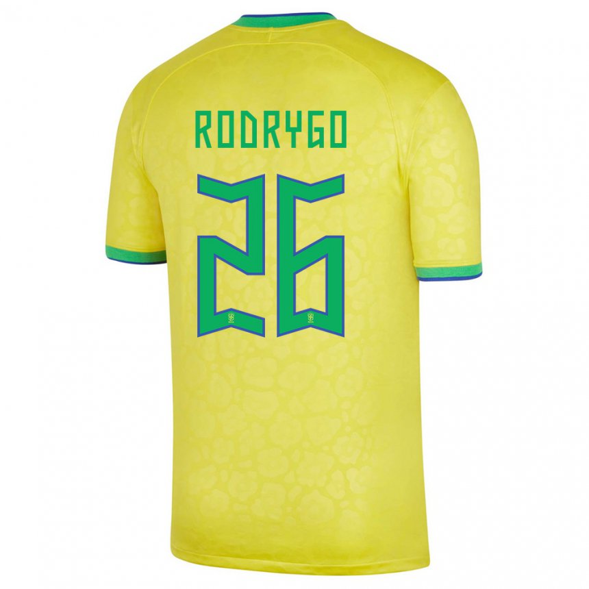 Homme Maillot Brésil Rodrygo #26 Jaune Tenues Domicile 22-24 T-shirt Belgique
