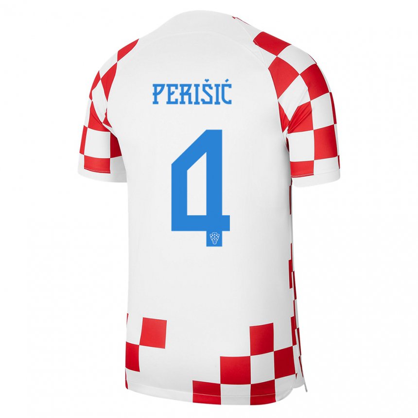 Herren Kroatische Ivan Perisic #4 Rot-weiss Heimtrikot Trikot 22-24 T-shirt Belgien