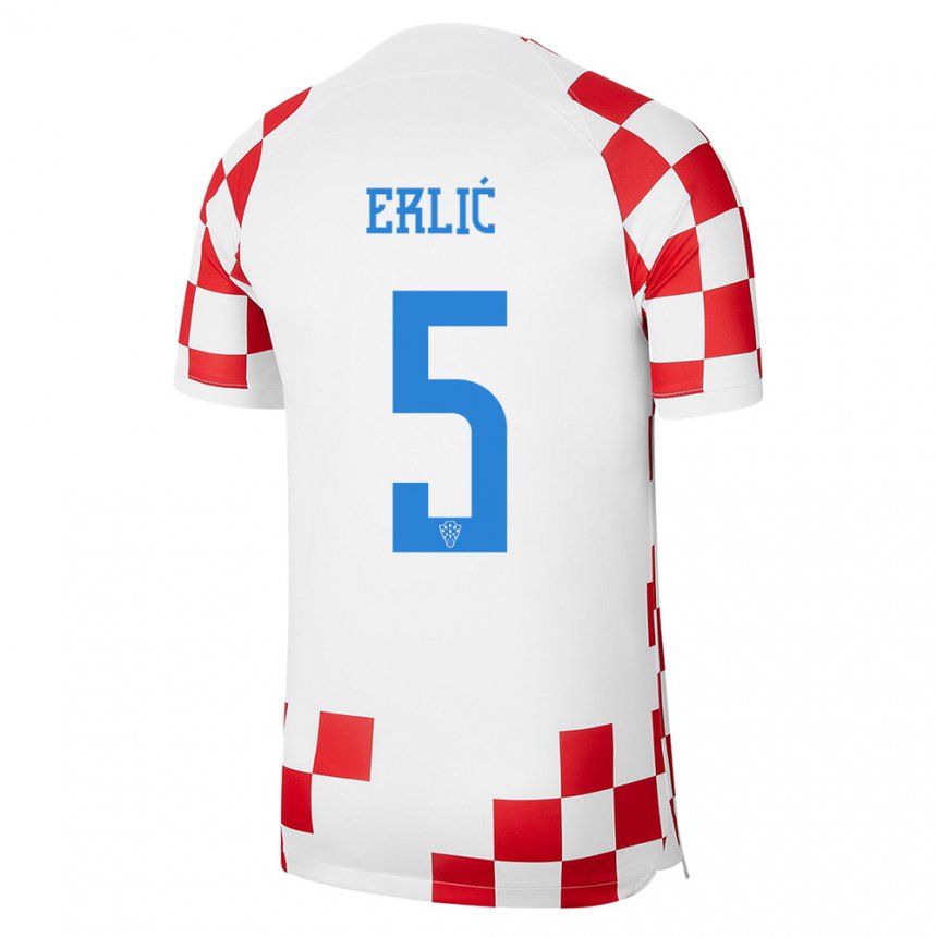 Herren Kroatische Martin Erlic #5 Rot-weiss Heimtrikot Trikot 22-24 T-shirt Belgien