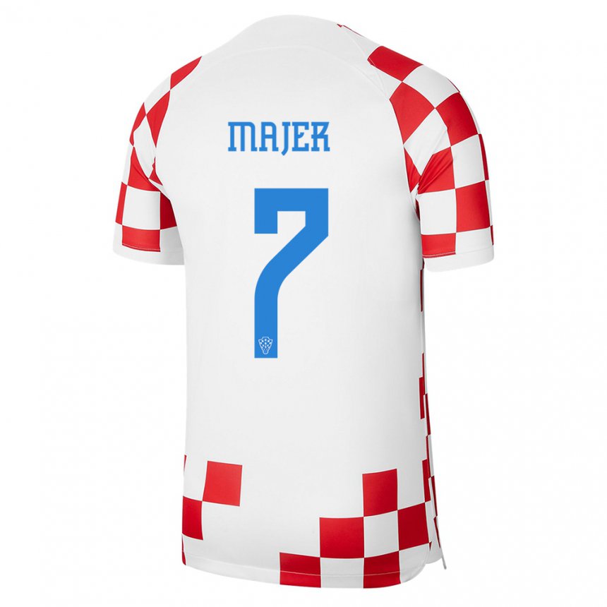 Herren Kroatische Lovro Majer #7 Rot-weiss Heimtrikot Trikot 22-24 T-shirt Belgien