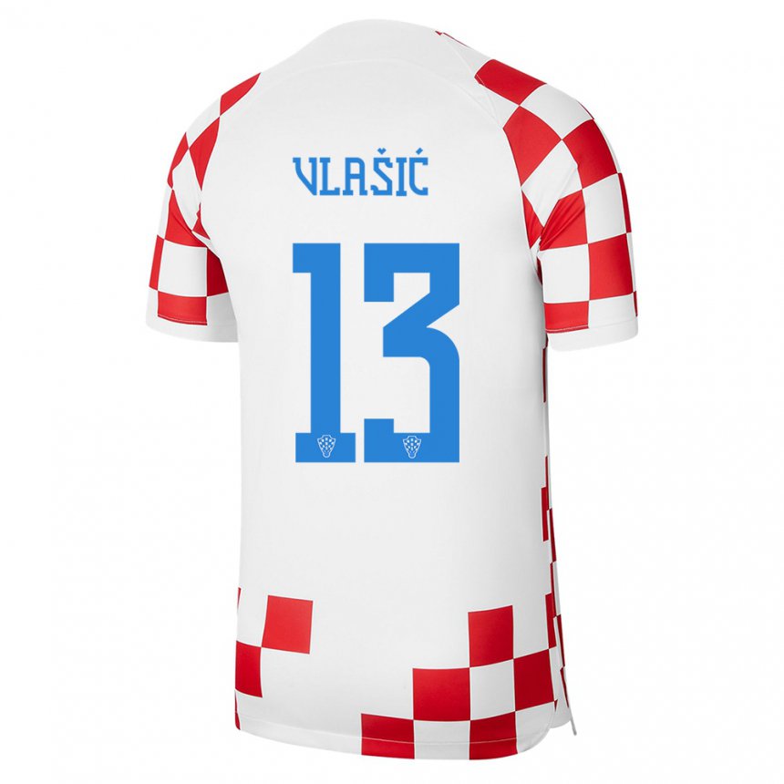 Herren Kroatische Nikola Vlasic #13 Rot-weiss Heimtrikot Trikot 22-24 T-shirt Belgien