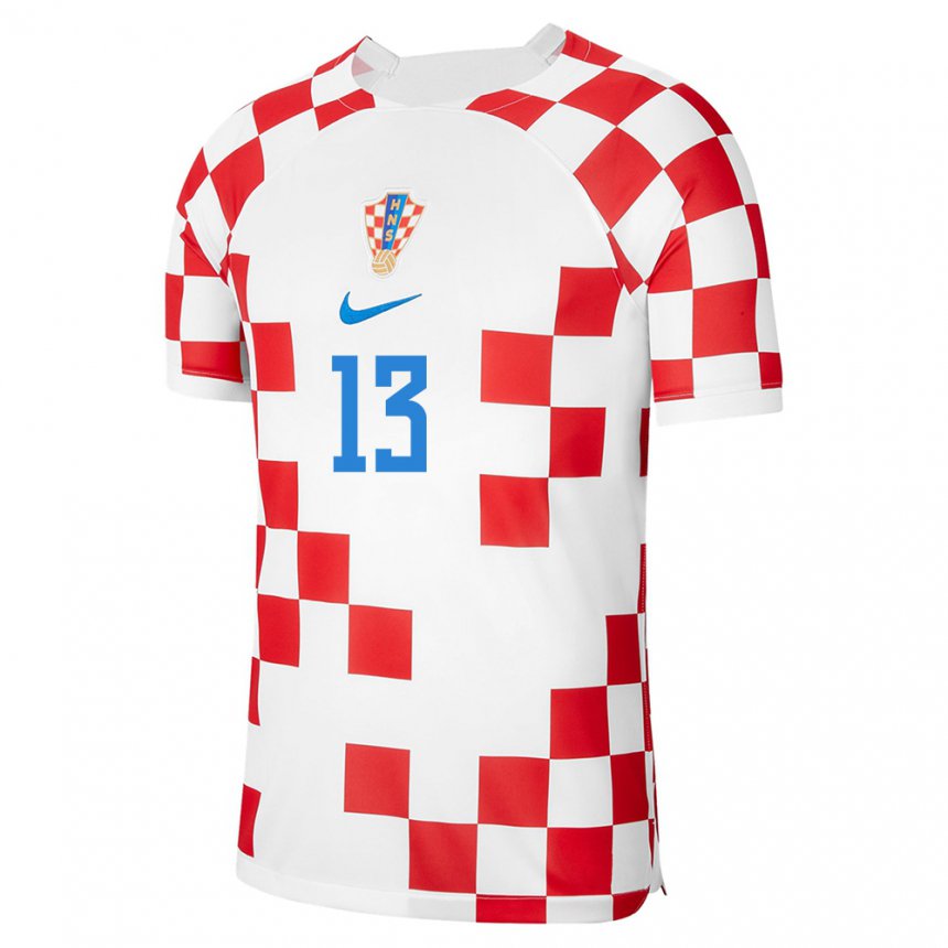 Herren Kroatische Nikola Vlasic #13 Rot-weiss Heimtrikot Trikot 22-24 T-shirt Belgien