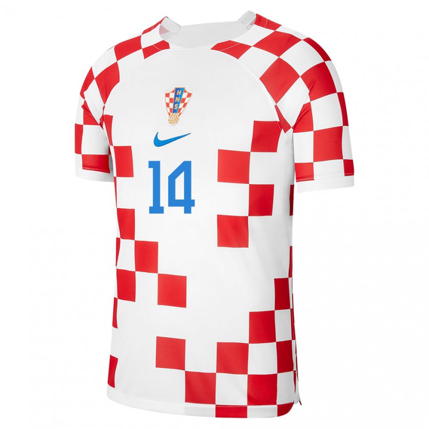Herren Kroatische Marko Livaja #14 Rot-weiss Heimtrikot Trikot 22-24 T-shirt Belgien
