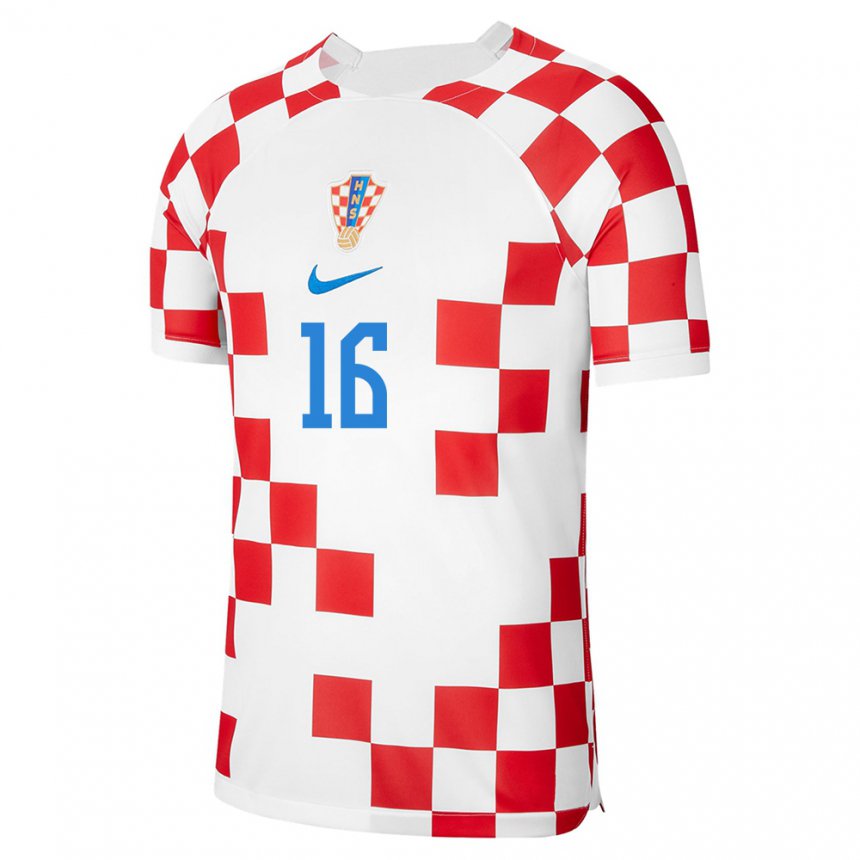Herren Kroatische Kristijan Jakic #16 Rot-weiss Heimtrikot Trikot 22-24 T-shirt Belgien