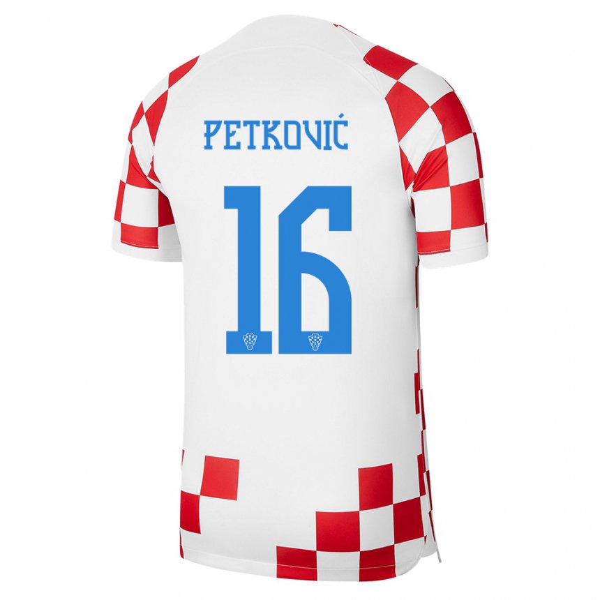 Herren Kroatische Bruno Petkovic #16 Rot-weiss Heimtrikot Trikot 22-24 T-shirt Belgien