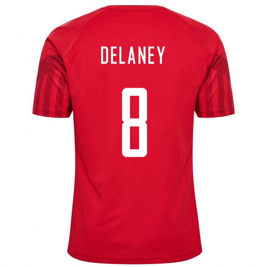 Homme Maillot Danemark Thomas Delaney #8 Rouge Tenues Domicile 22-24 T-shirt Belgique