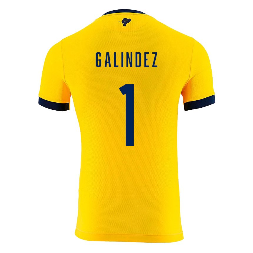 Homme Maillot Équateur Hernan Galindez #1 Jaune Tenues Domicile 22-24 T-shirt Belgique