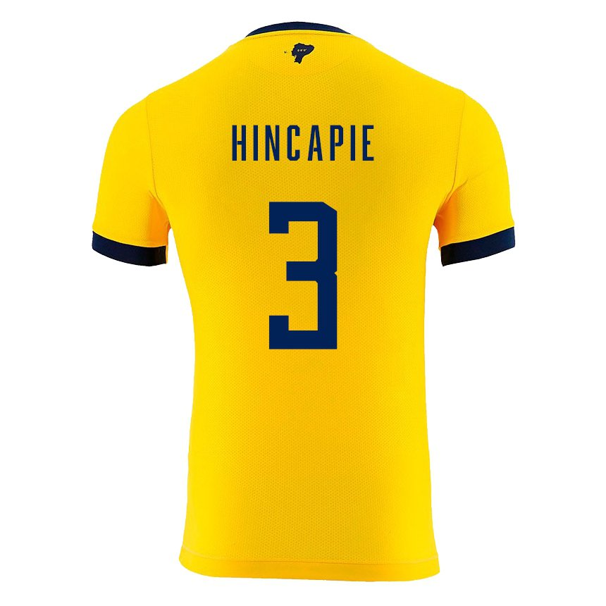 Herren Ecuadorianische Piero Hincapie #3 Gelb Heimtrikot Trikot 22-24 T-shirt Belgien
