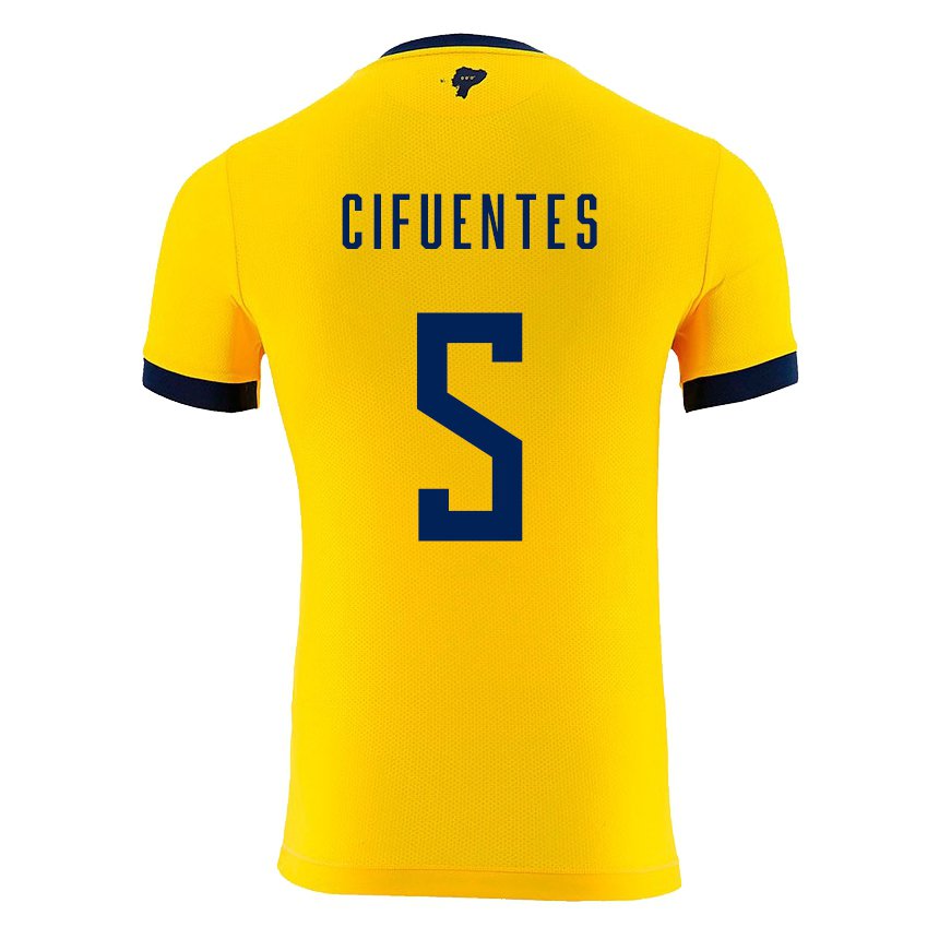 Homme Maillot Équateur Jose Cifuentes #5 Jaune Tenues Domicile 22-24 T-shirt Belgique