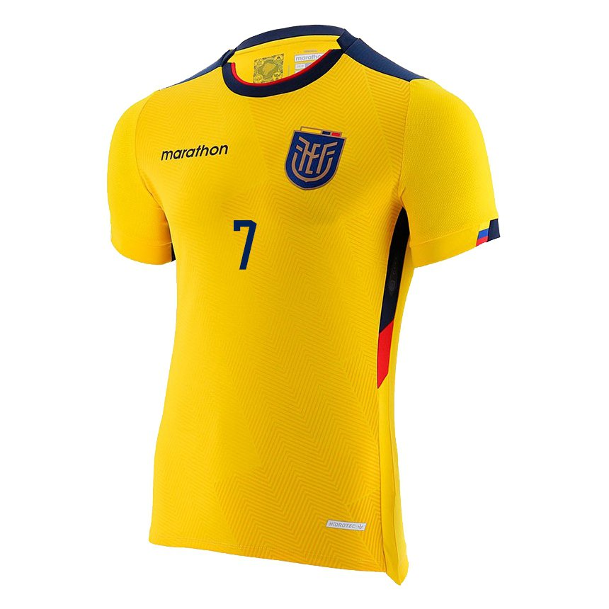 Herren Ecuadorianische Pervis Estupinan #7 Gelb Heimtrikot Trikot 22-24 T-shirt Belgien