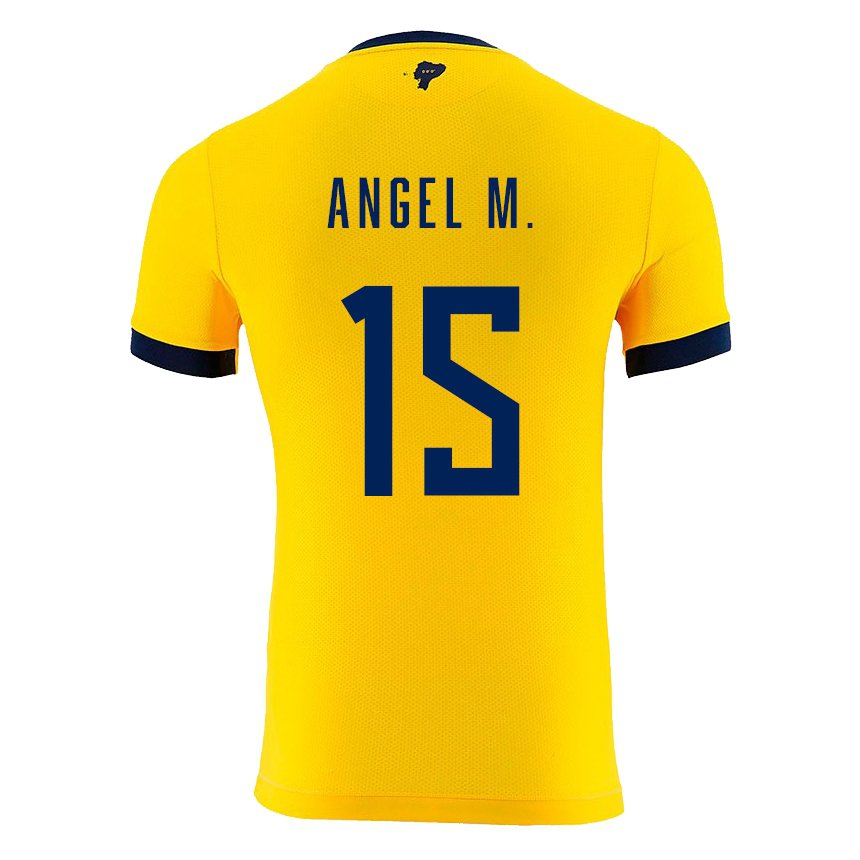 Homme Maillot Équateur Angel Mena #15 Jaune Tenues Domicile 22-24 T-shirt Belgique