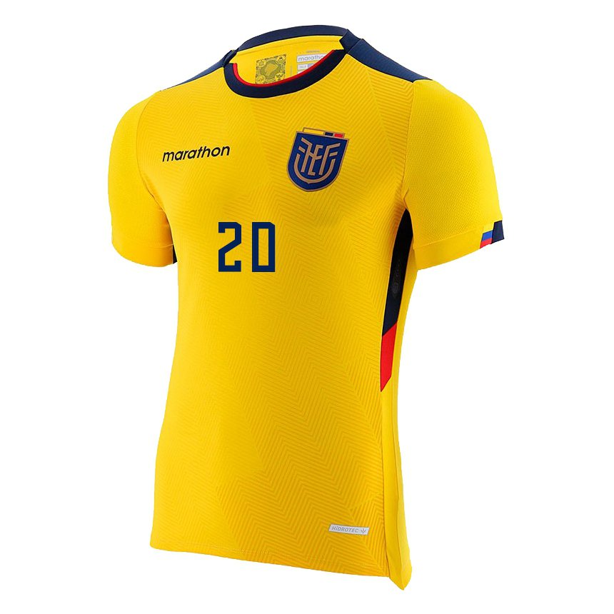 Herren Ecuadorianische Jhegson Mendez #20 Gelb Heimtrikot Trikot 22-24 T-shirt Belgien