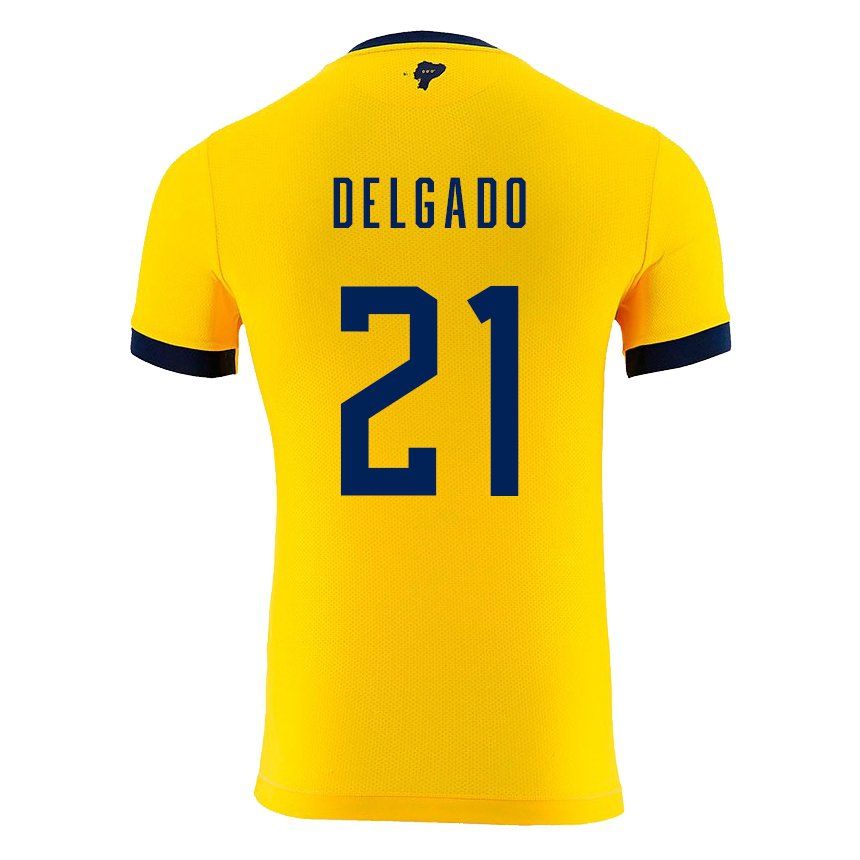 Homme Maillot Équateur Patrickson Delgado #21 Jaune Tenues Domicile 22-24 T-shirt Belgique