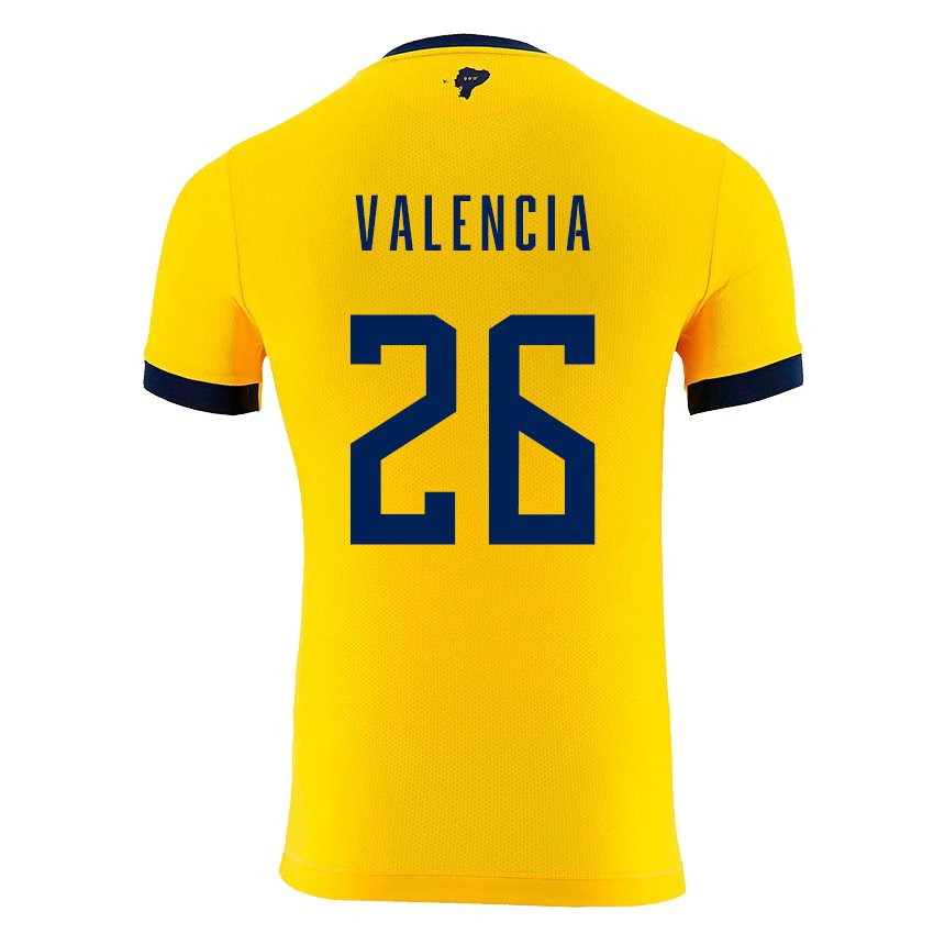 Homme Maillot Équateur Anthony Valencia #26 Jaune Tenues Domicile 22-24 T-shirt Belgique
