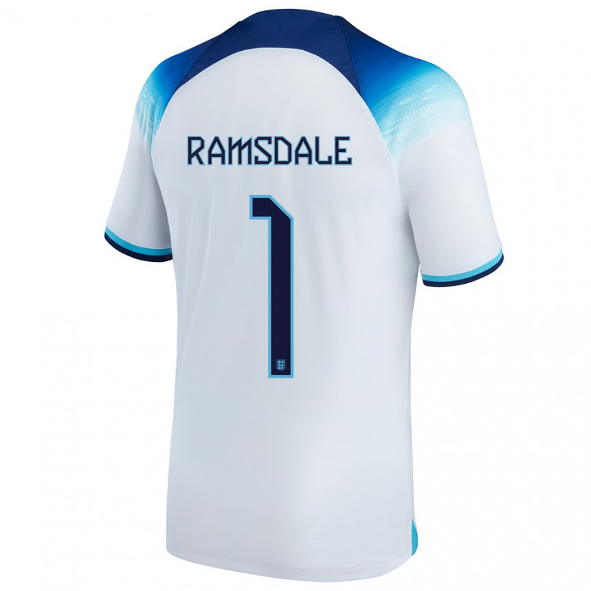 Homme Maillot Angleterre Aaron Ramsdale #1 Blanc Bleu Tenues Domicile 22-24 T-shirt Belgique