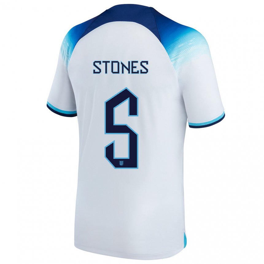 Herren Englische John Stones #5 Weiß Blau Heimtrikot Trikot 22-24 T-shirt Belgien