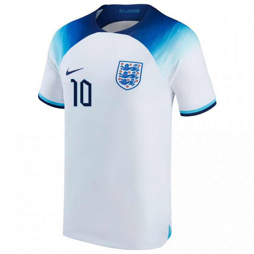 Herren Englische Raheem Sterling #10 Weiß Blau Heimtrikot Trikot 22-24 T-shirt Belgien