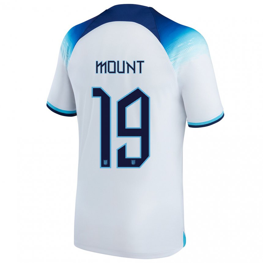 Homme Maillot Angleterre Mason Mount #19 Blanc Bleu Tenues Domicile 22-24 T-shirt Belgique