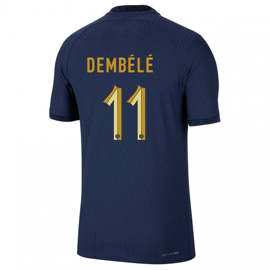 Homme Maillot France Ousmane Dembele #11 Bleu Marine Tenues Domicile 22-24 T-shirt Belgique