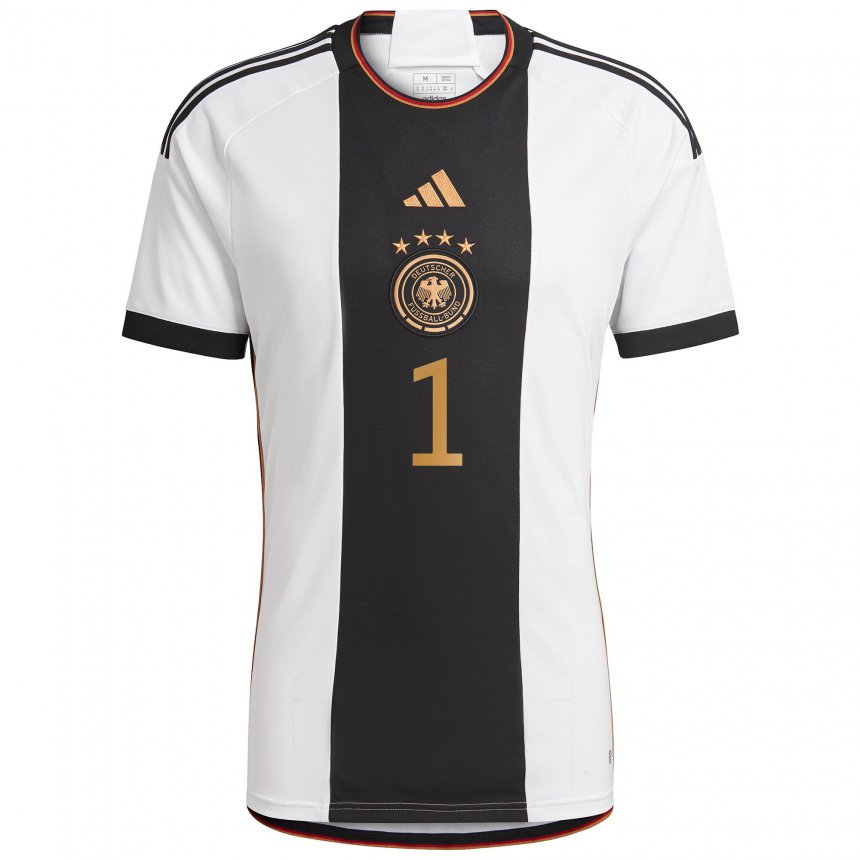 Herren Deutsche Manuel Neuer #1 Weiß Schwarz Heimtrikot Trikot 22-24 T-shirt Belgien