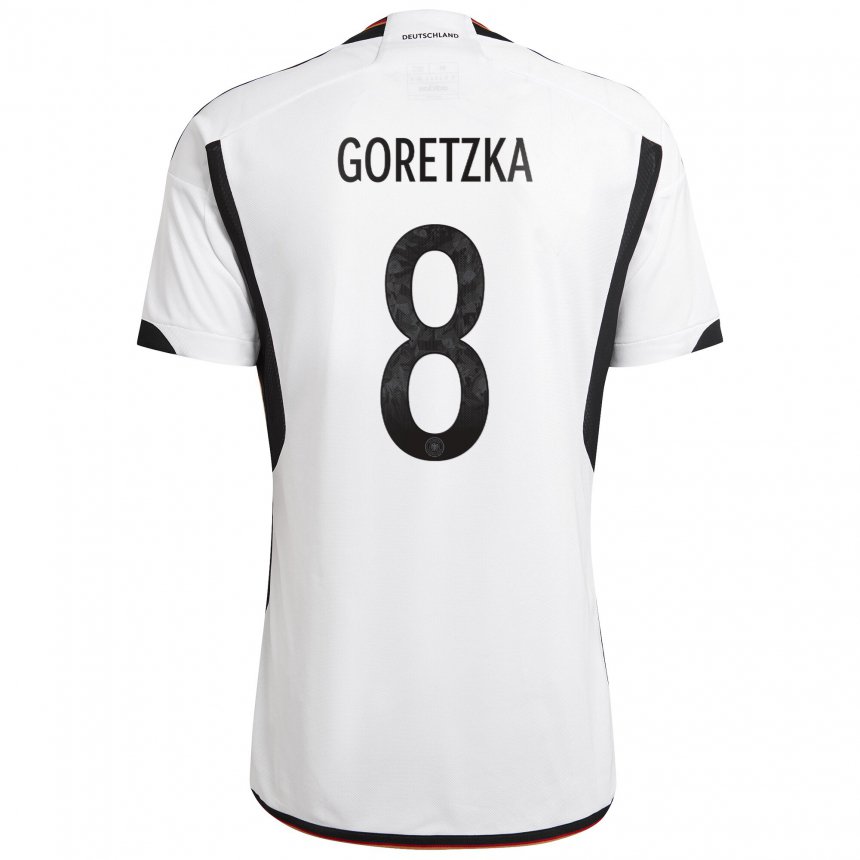Herren Deutsche Leon Goretzka #8 Weiß Schwarz Heimtrikot Trikot 22-24 T-shirt Belgien