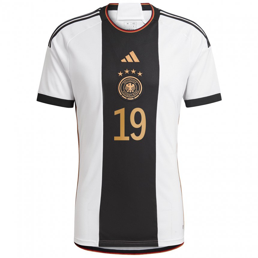 Herren Deutsche Leroy Sane #19 Weiß Schwarz Heimtrikot Trikot 22-24 T-shirt Belgien